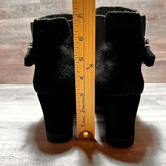 Vince Camuto Womens Black Suede Wedge Heel Ankle Booties Size 7M/37 Buckle - Picture 11 of 13